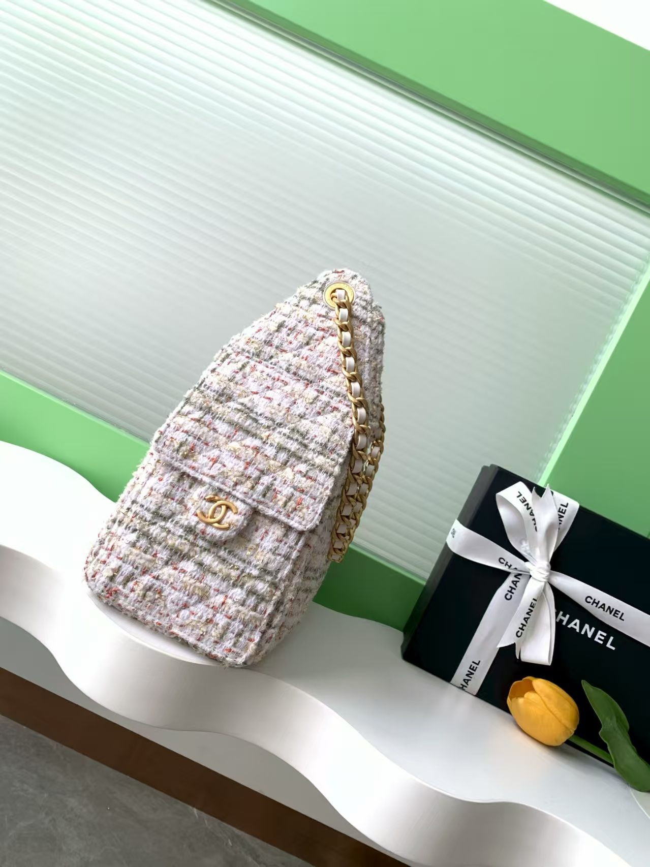 Ch*el 25 bucket tweed bag 26x30x14cm