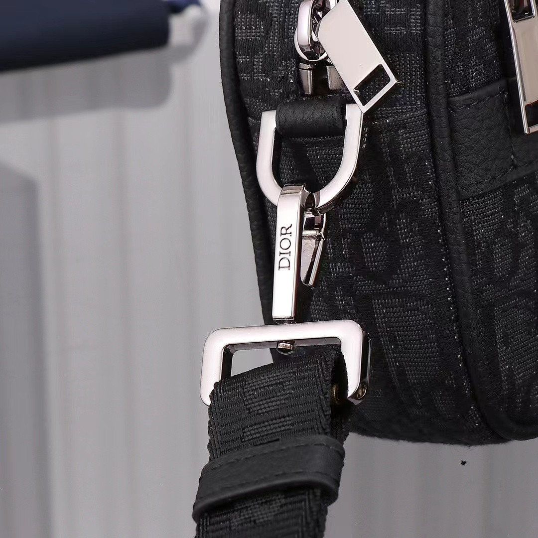 D*or mini safari bag with strap black D*or oblique jacquard 6.5 x 5 x 1.5 inches