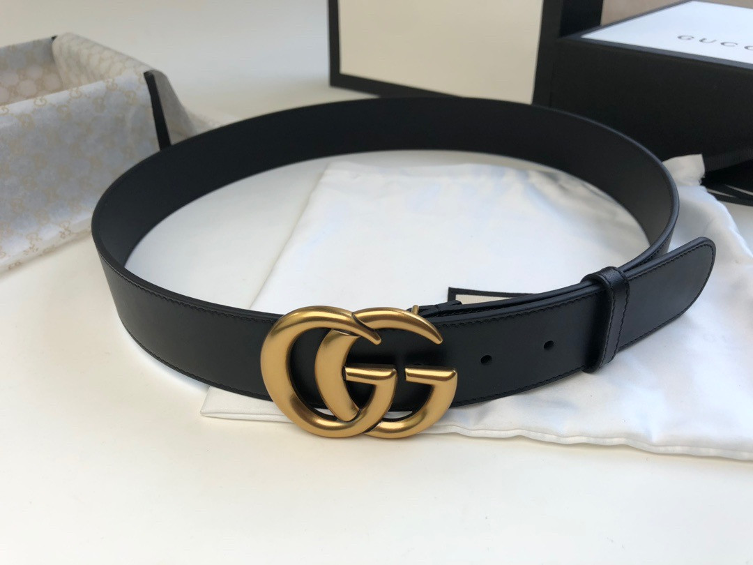 G*u*i wide leather belt with double g buckle 4.0