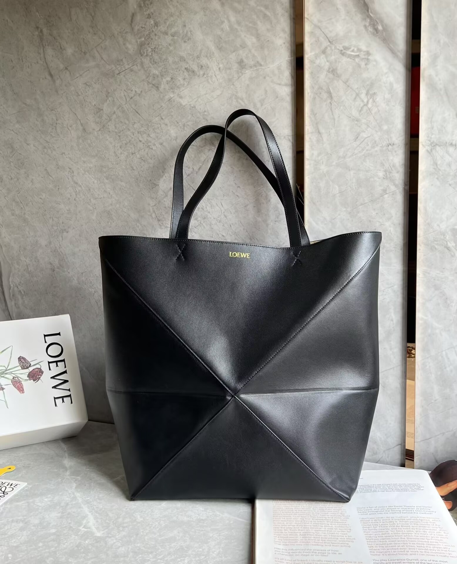 L0ew* extra large puzzle fold tote in shiny calfskin 42x41x18 cm
