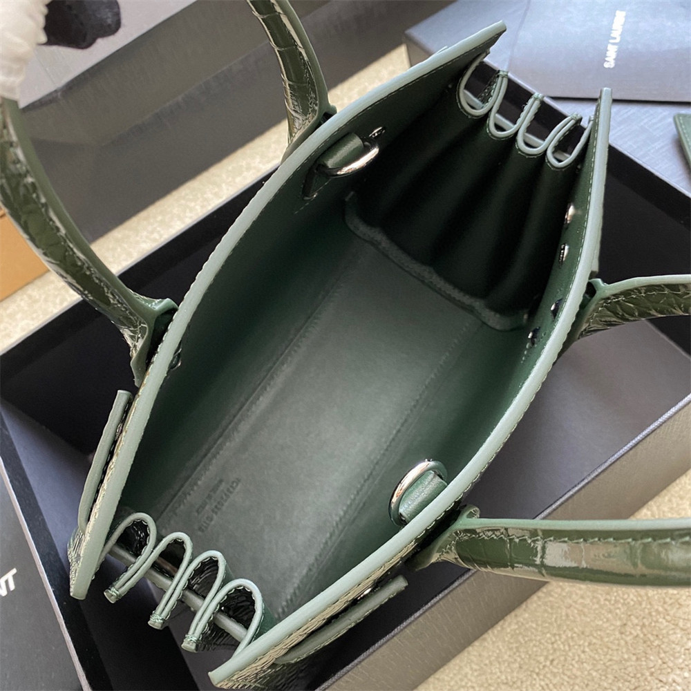 Y*L sac de jour nano in crocodile embossed leather green 8.6 x 6.8 x 3.5 inches