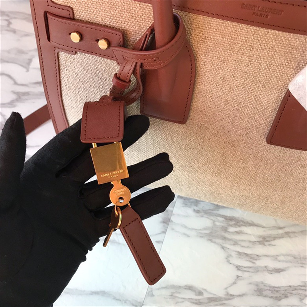 Y*L sac de jour small in canvas and leather beige sea salt and brick