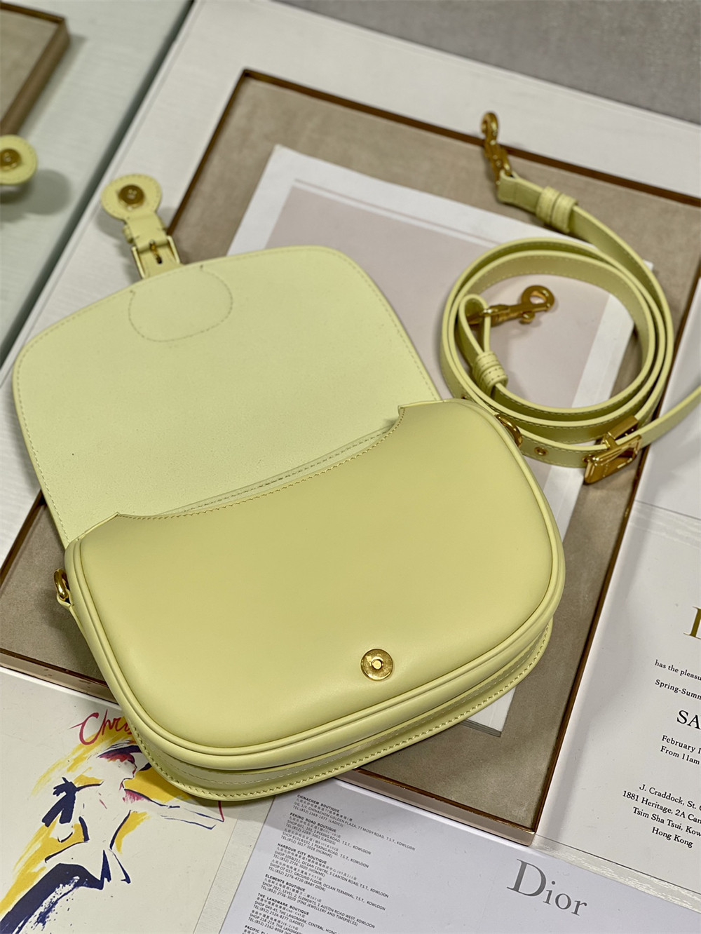 medium D*or bobby bag light green box calfskin