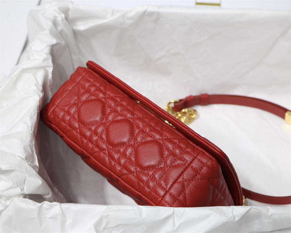 small d*or caro bag red S*pple cannage calfskin 20 x 12 x 7 cm