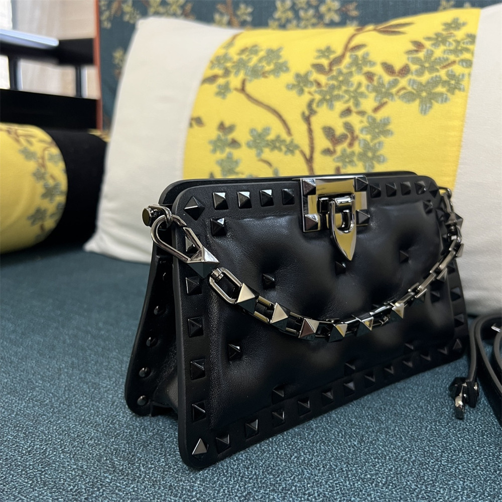 VALENTINO GARAVANI SMALL ROCKSTUD PADDED NAPPA HANDBAG BLACK