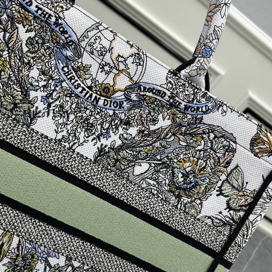 large D*or book tote white multicolor toile de jouy mexico embroidery 16.5 x 14 x 7.5 inches