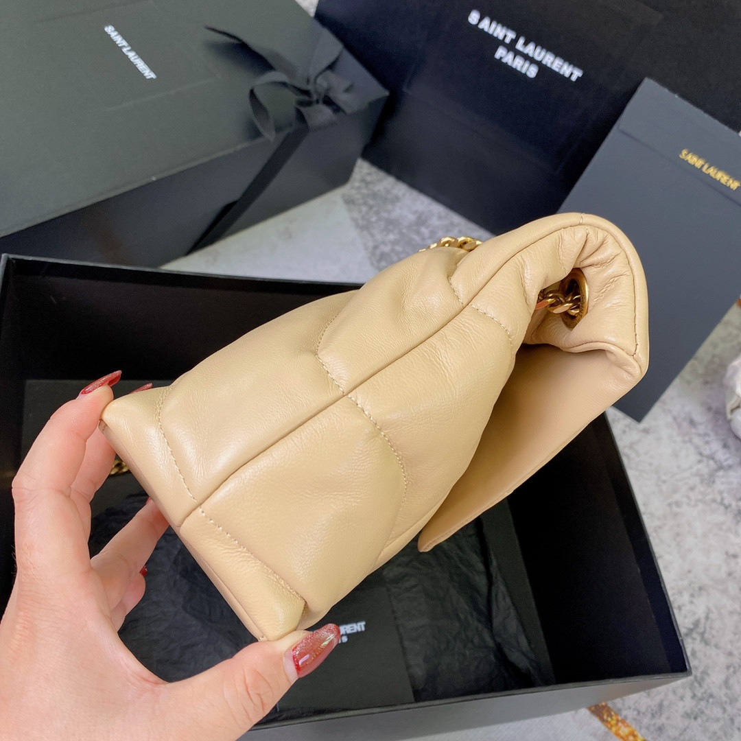 Y*L puffer small in nappa leather beige 11.4 x 6.6 x 4.3 inches