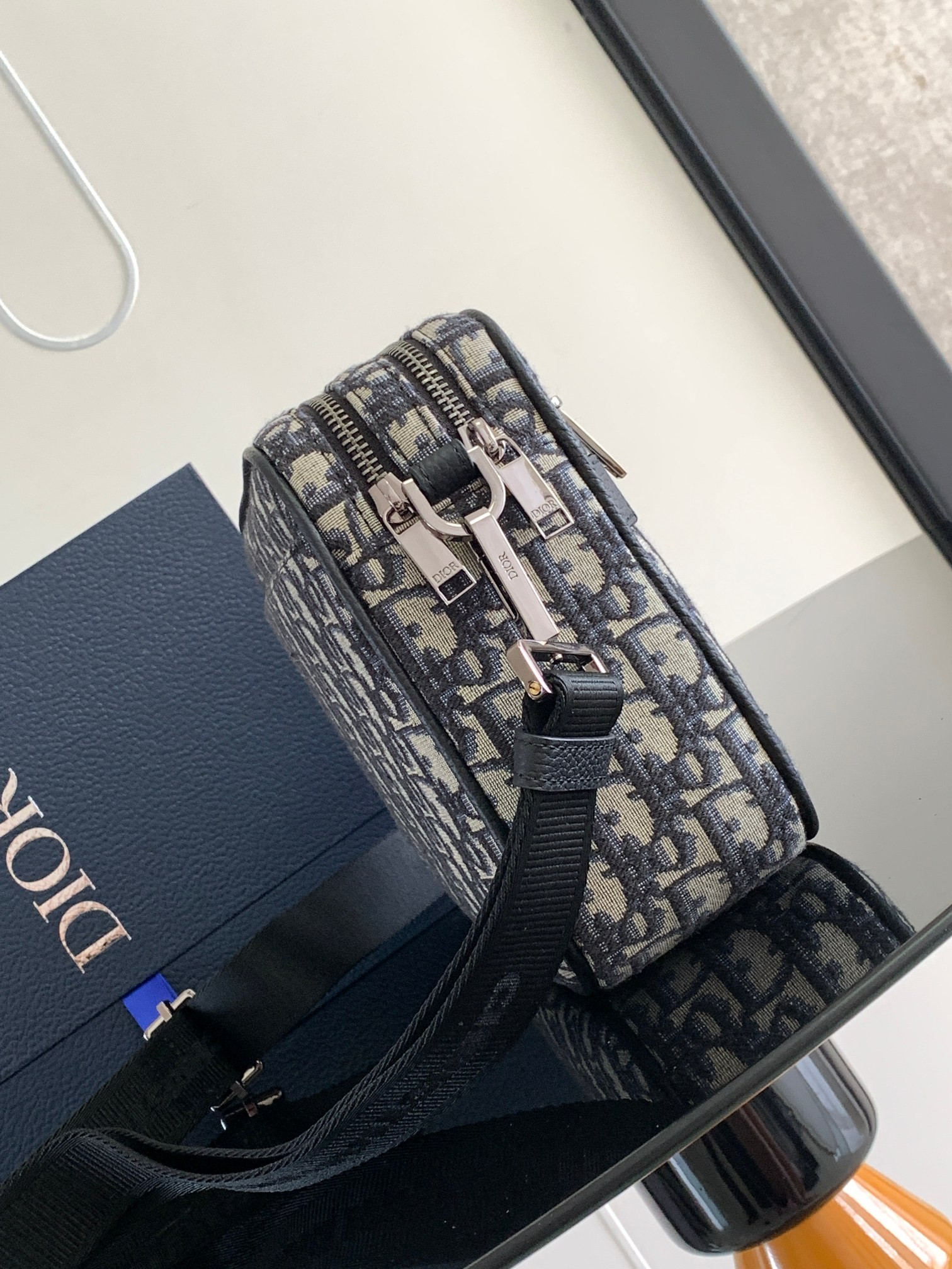 D*or maxi safari bag with strap  beige and black D*or oblique jacquard