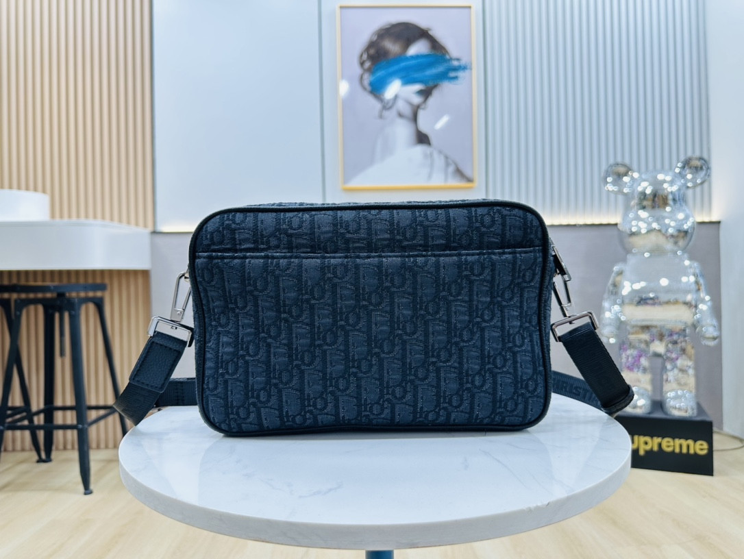 D*or maxi safari bag with strap blue D*or oblique jacquard 10 x 6.5 x 3 inches