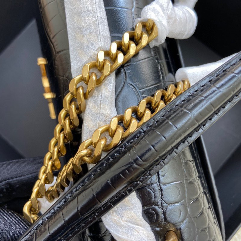 Y*L sunset medium in crocodile-embossed leather black 8 x 6.2 x 2.5 inches