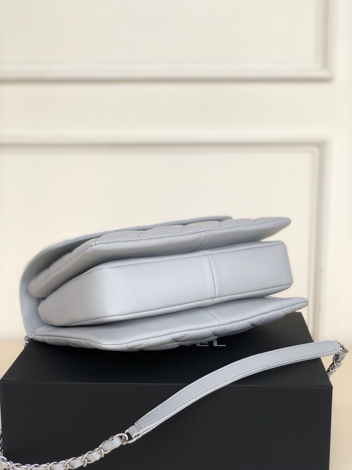 Ch*el flap bag with top handle 6.6 × 9.8 × 4.7 in