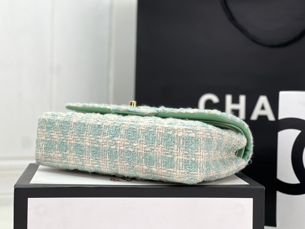 Ch*el classic 11.12 handbag tweed & gold-tone metal   6 × 9.9 × 2.5 in