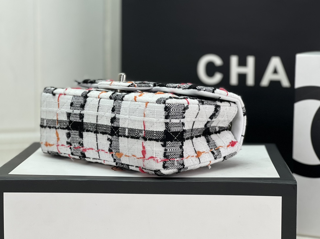 Ch*el mini classic 11.12 handbag tweed & silver-tone metal  4.7 × 7.8 × 2.3 in