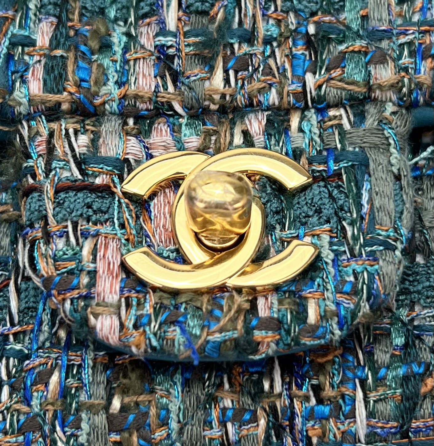 Ch*el mini classic 11.12 handbag tweed & gold-tone metal 4.7 × 7.8 × 2.3 in