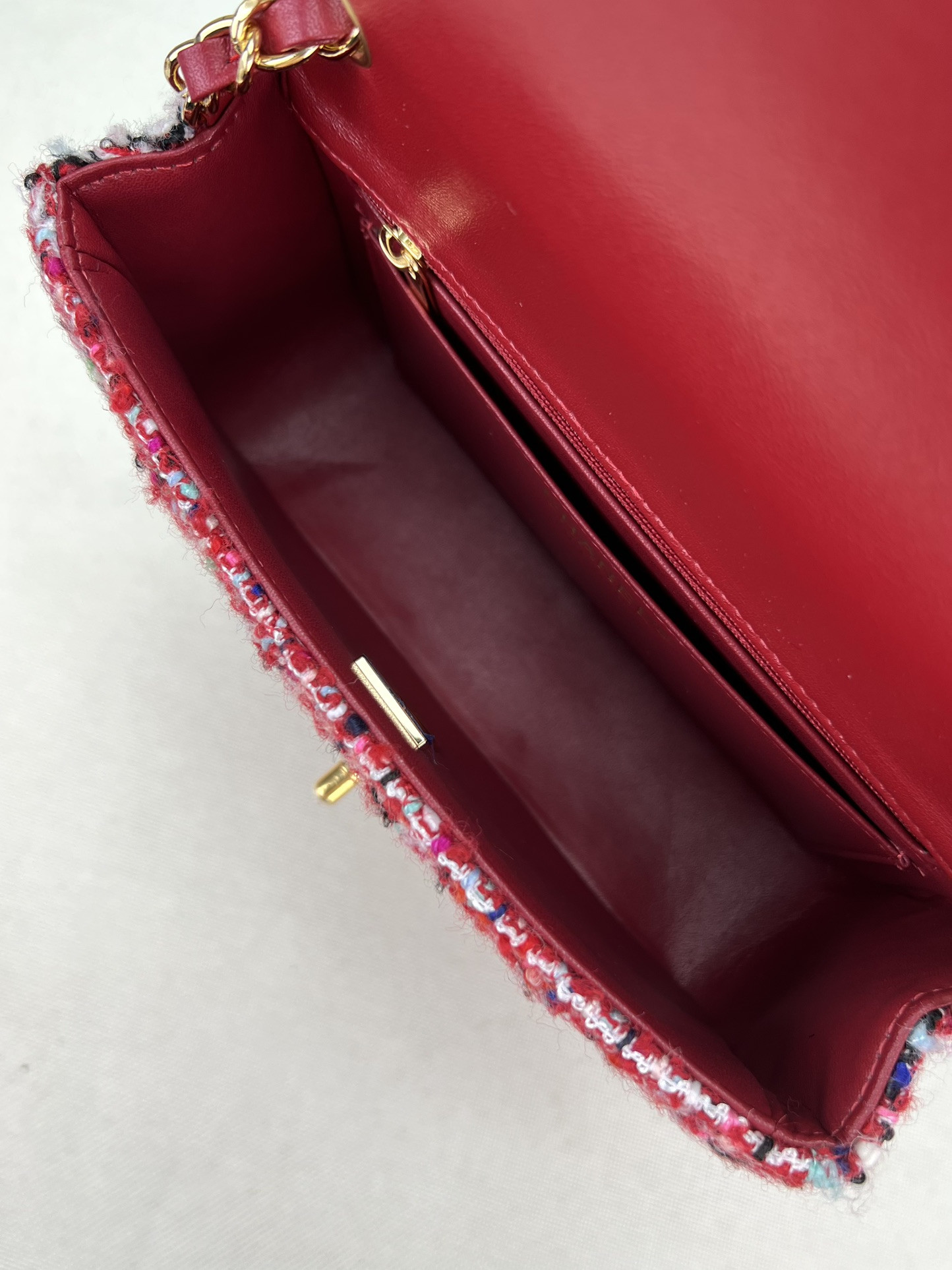 Ch*el mini classic 11.12 handbag tweed & gold-tone metal 4.7 × 7.8 × 2.3 in