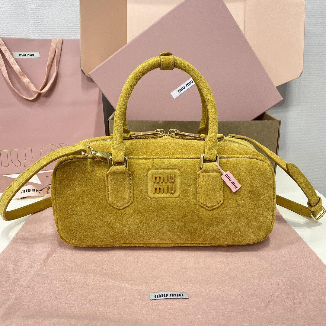Miu Miu Arcadie padded suede top-handle bag 12X27X9cm