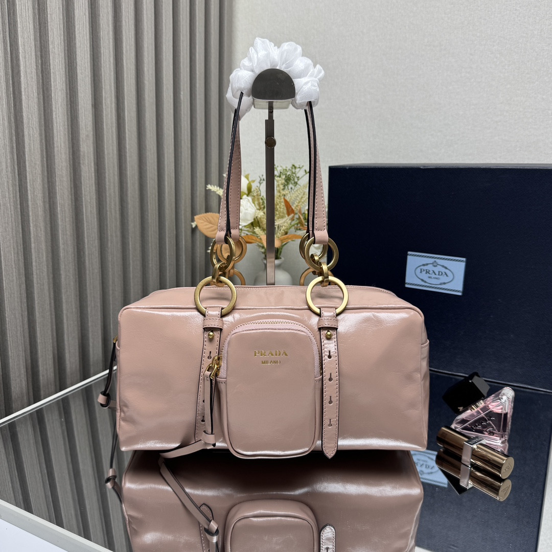 Pra*a dangle medium leather top-handle bag 14x30x13.5cm