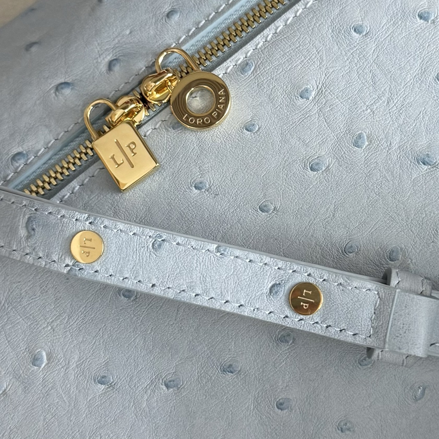 L**o p*ana extra pocket l27 ostrich-grained leather 16x27x10cm