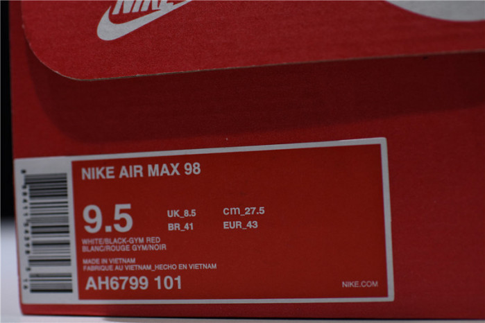 nike mens air max 98 “gym red” white/black-gym ah6799-101